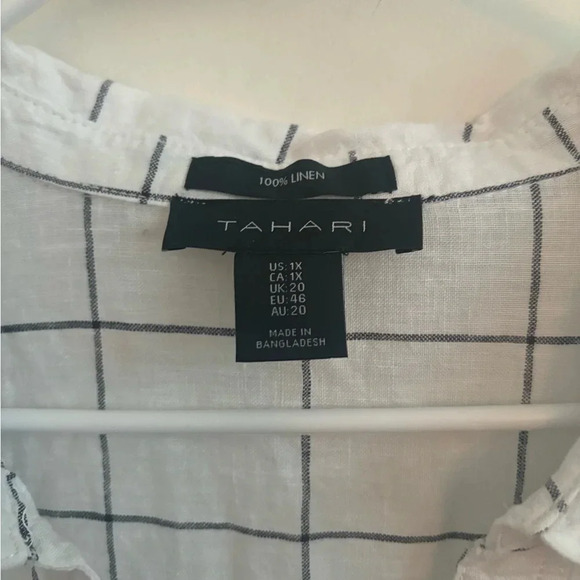 Tahari Blouse Linen Grid Windowpane Print Boxy
Split Neck Top Minimalist Mature - Picture 4 of 5